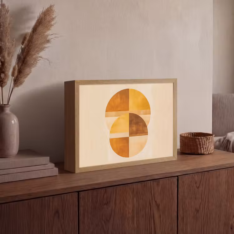 Cirkels - Geel - Minimalistisch Light Box met batterij (Wandlamp) middel -sfeer2