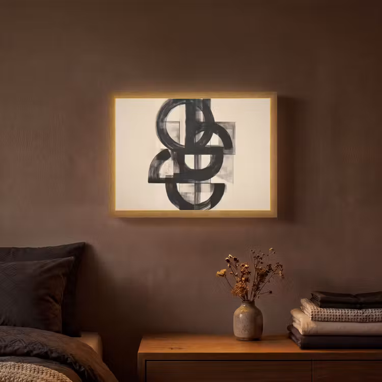 Cirkels - Lijnen - Vormen - Zwart Light Box met batterij (Wandlamp) middel -sfeer4