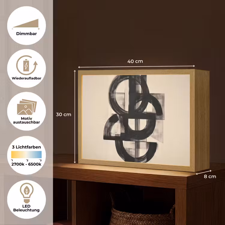 Cirkels - Lijnen - Vormen - Zwart Light Box met batterij (Wandlamp) middel -USP_websiteoverzichtDE