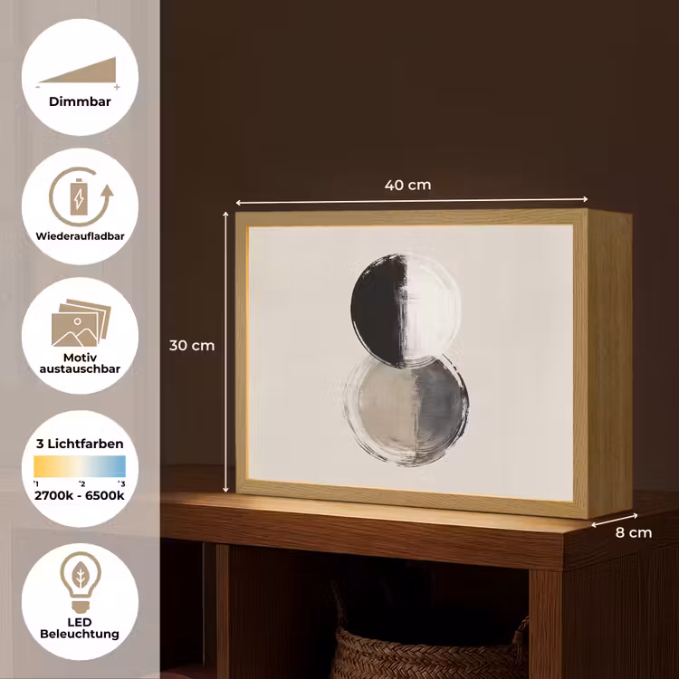 Cirkels - Strepen - Minimalistisch - Zwart Light Box met batterij (Wandlamp) middel -USP_websiteoverzichtDE