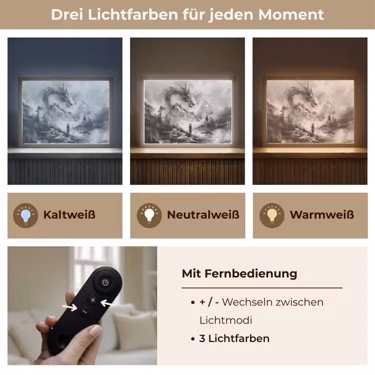 Krijger - Draak - Grijs Light Box met batterij (Wandlamp) middel -USP_lichtkleurDE