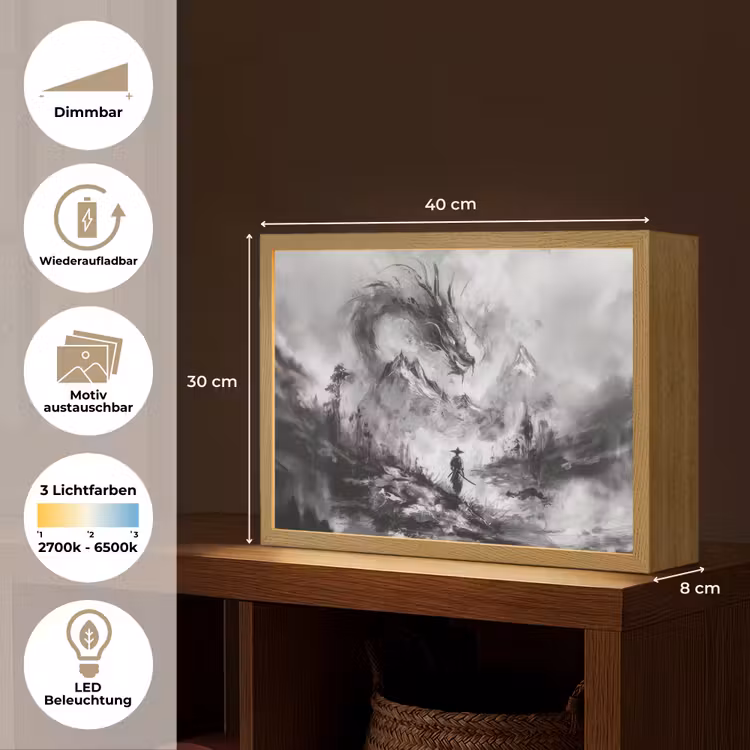 Krijger - Draak - Grijs Light Box met batterij (Wandlamp) middel -USP_websiteoverzichtDE