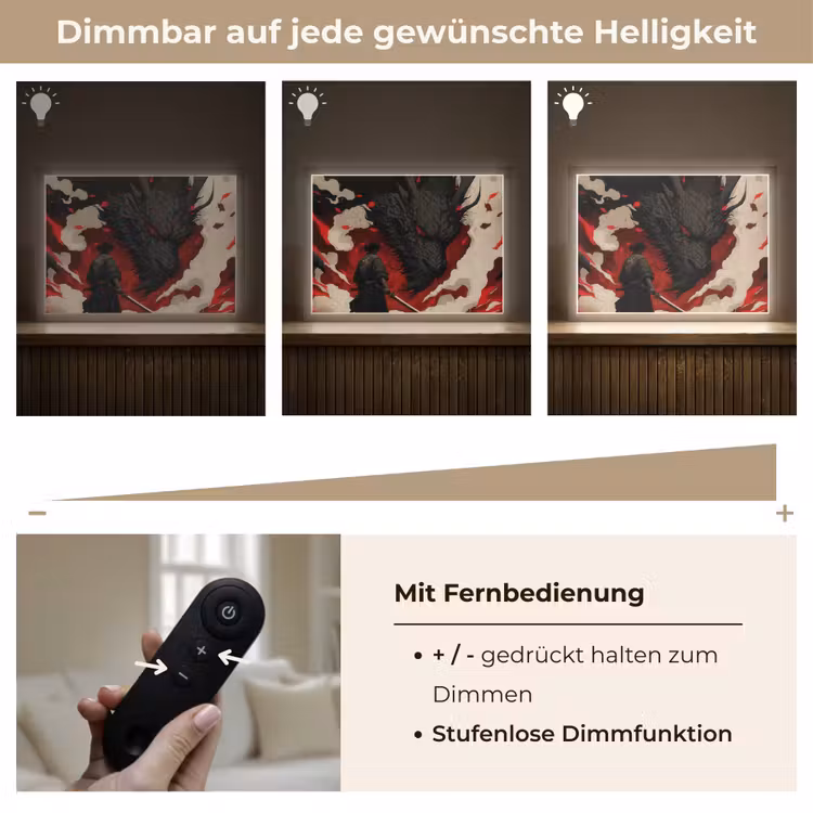 Krijger - Draak - Zwart - Rood - Rook Light Box met batterij (Wandlamp) middel -USP_dimbaarDE