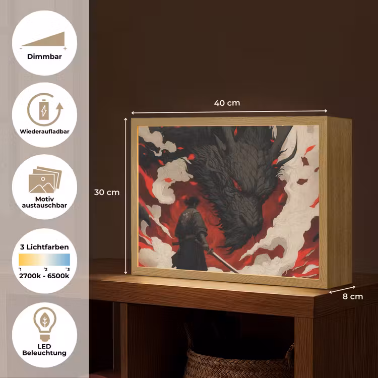 Krijger - Draak - Zwart - Rood - Rook Light Box met batterij (Wandlamp) middel -USP_websiteoverzichtDE