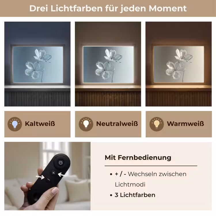 Kristal - Bloemen - Grijs Light Box met batterij (Wandlamp) middel -USP_lichtkleurDE