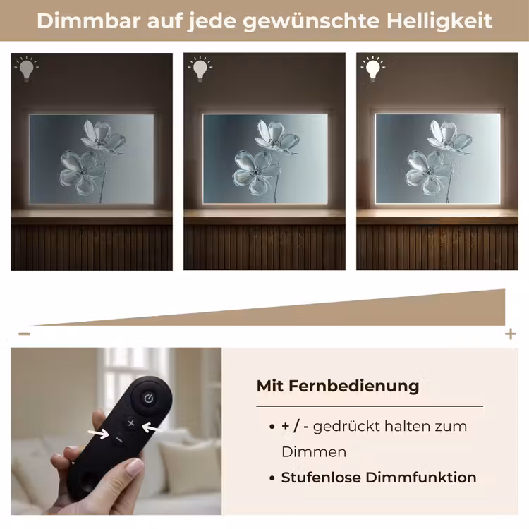 Kristal - Bloemen - Grijs Light Box met batterij (Wandlamp) middel -USP_dimbaarDE