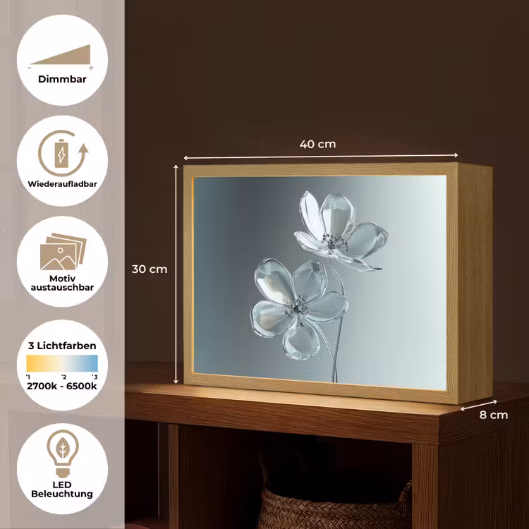 Kristal - Bloemen - Grijs Light Box met batterij (Wandlamp) middel -USP_websiteoverzichtDE