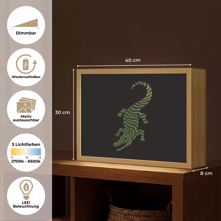 Krokodil - Groen - Tijgerachtig - Strepen Light Box met batterij (Wandlamp) middel -USP_websiteoverzichtDE