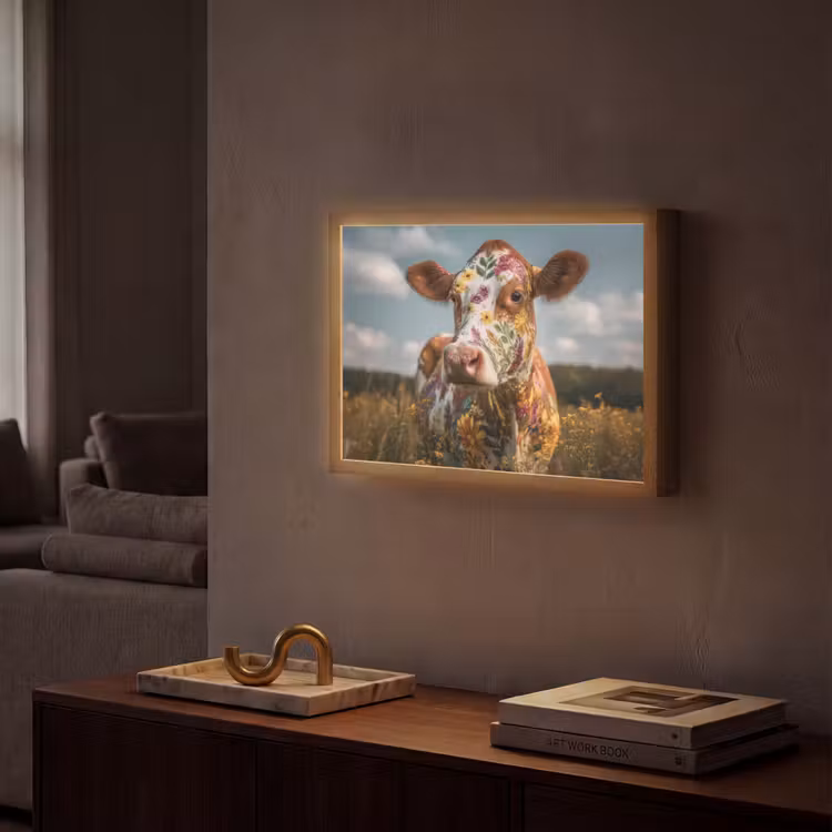 Koe - Bloemen - Weiland Light Box met batterij (Wandlamp) middel -sfeer1