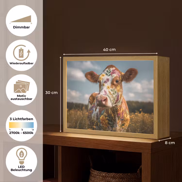 Koe - Bloemen - Weiland Light Box met batterij (Wandlamp) middel -USP_websiteoverzichtDE