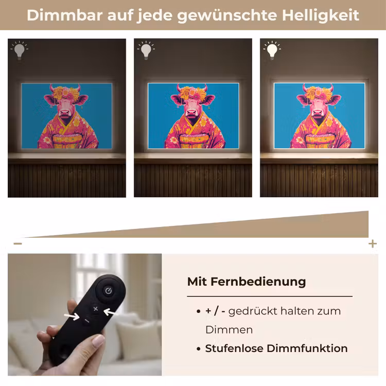 Koe - Bloemenkrans - Oorhangers - Kimono Light Box met batterij (Wandlamp) middel -USP_dimbaarDE
