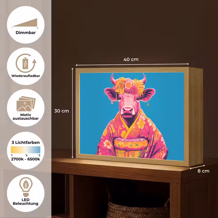 Koe - Bloemenkrans - Oorhangers - Kimono Light Box met batterij (Wandlamp) middel -USP_websiteoverzichtDE