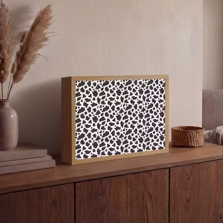 Koe - Vlekken - Patroon - Zwart Light Box met batterij (Wandlamp) middel 907 -sfeer2