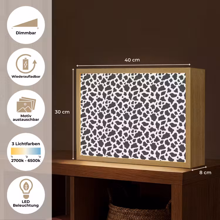 Koe - Vlekken - Patroon - Zwart Light Box met batterij (Wandlamp) middel 907 -USP_websiteoverzichtDE