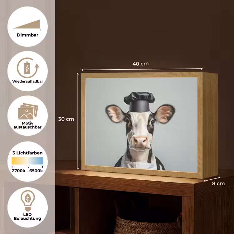 Koe - Zwart - Wit - Kok Light Box met batterij (Wandlamp) middel -USP_websiteoverzichtDE