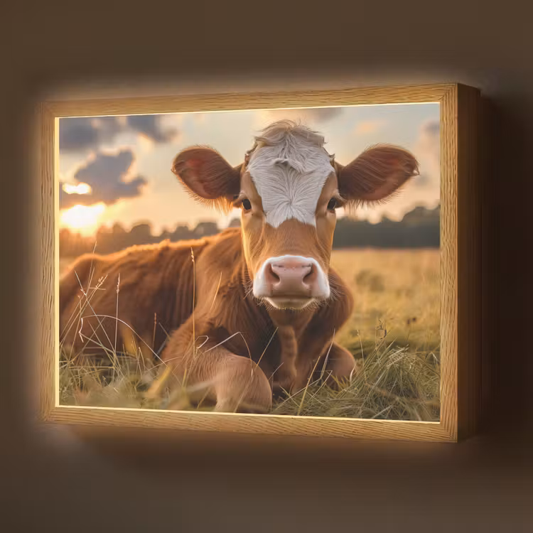 Koe - Dier - Weiland - Gras - Dieren - Natuur Light Box met batterij (Wandlamp) middel -z3d_website