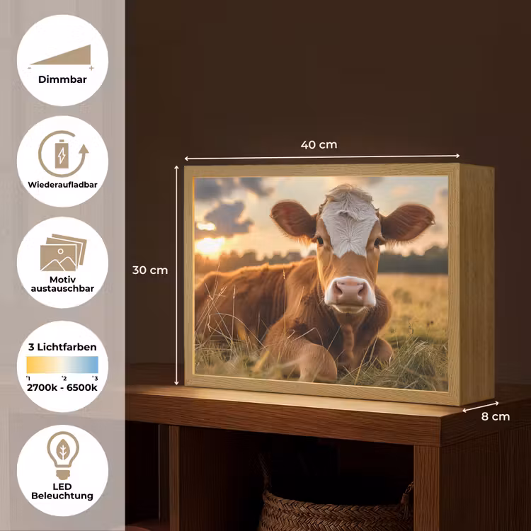Koe - Dier - Weiland - Gras - Dieren - Natuur Light Box met batterij (Wandlamp) middel -USP_websiteoverzichtDE