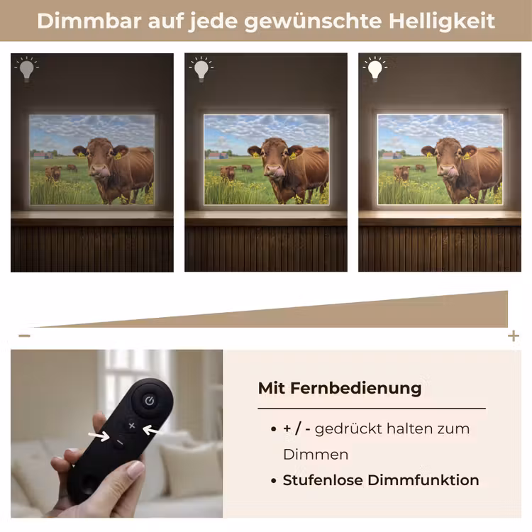 Koe - Weide - Bloemen Light Box met batterij (Wandlamp) middel -USP_dimbaarDE
