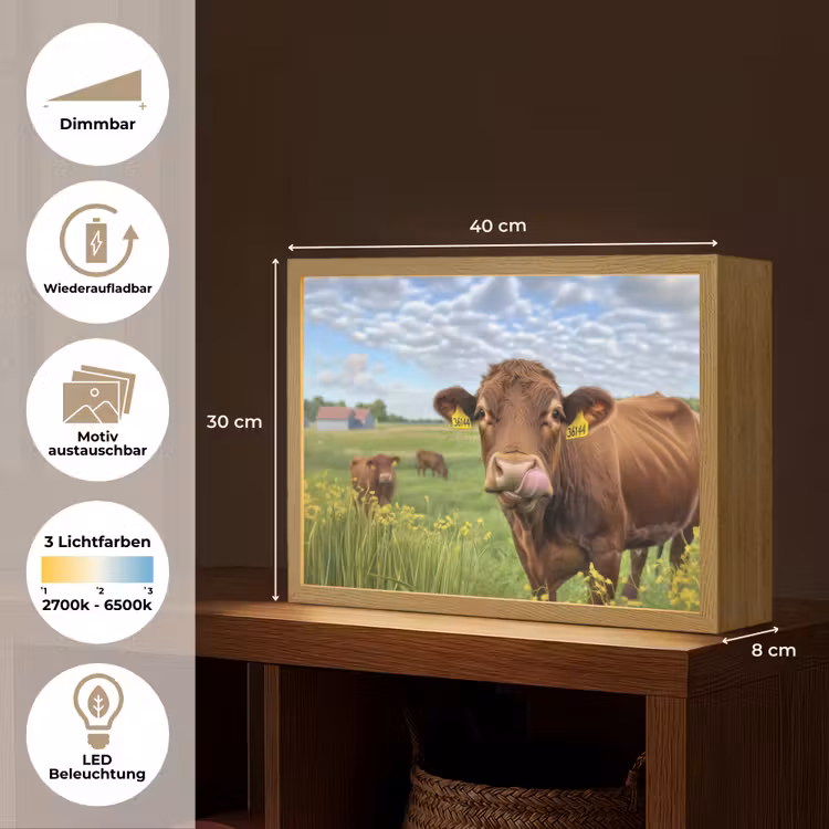 Koe - Weide - Bloemen Light Box met batterij (Wandlamp) middel -USP_websiteoverzichtDE