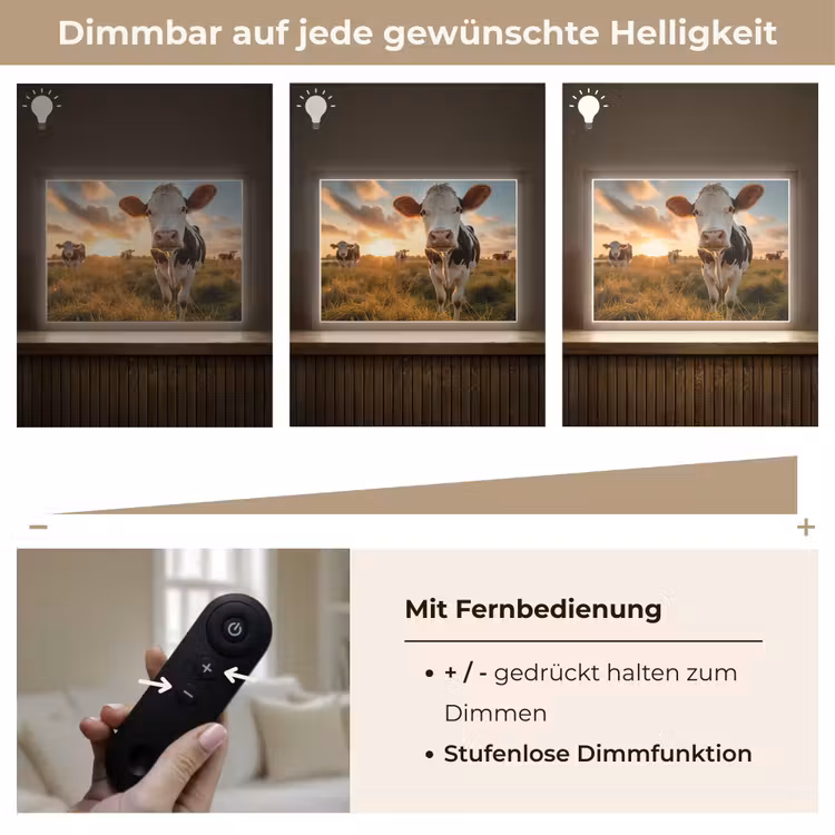 Koe - Weiland - Dieren portret - Natuur - Koeien Light Box met batterij (Wandlamp) middel -USP_dimbaarDE