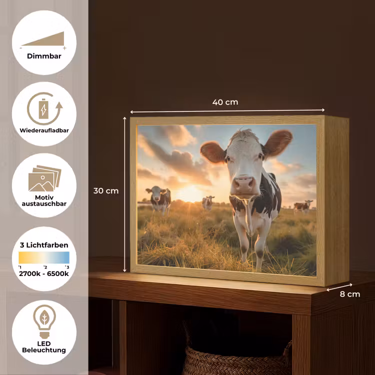 Koe - Weiland - Dieren portret - Natuur - Koeien Light Box met batterij (Wandlamp) middel -USP_websiteoverzichtDE