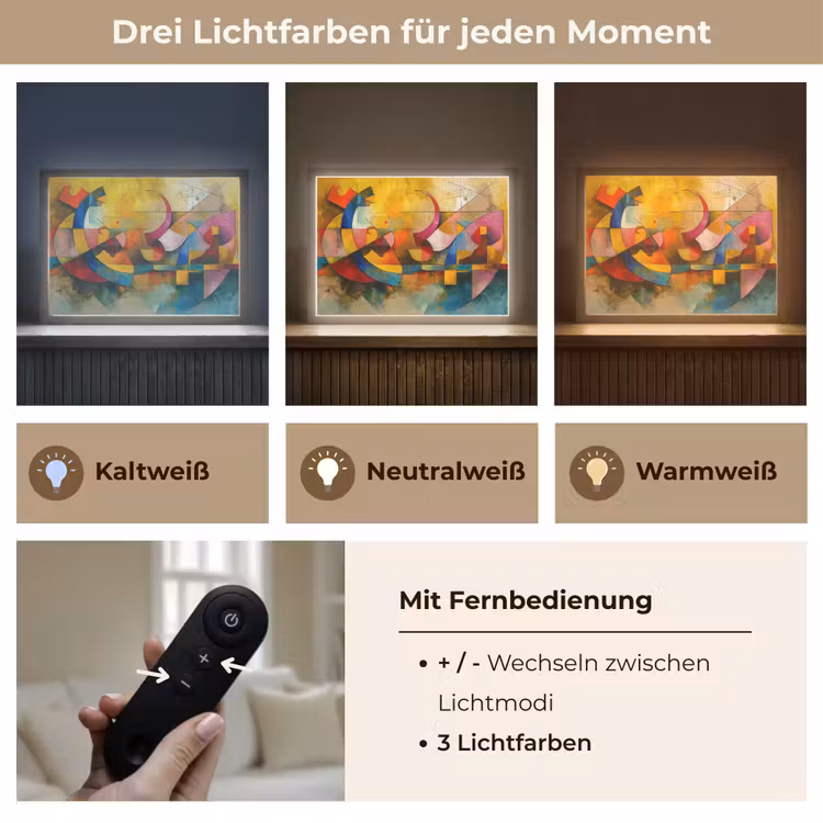 Kunst - Abstract - Aesthetic - Kleurrijk - Art Light Box met batterij (Wandlamp) middel -USP_lichtkleurDE
