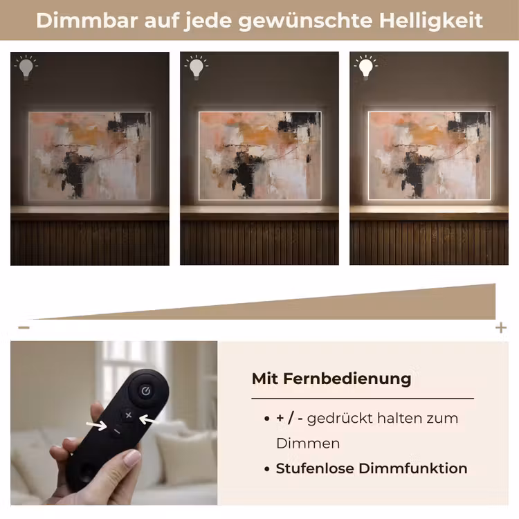 Kunst - Abstract - Beige - Verf Light Box met batterij (Wandlamp) middel -USP_dimbaarDE