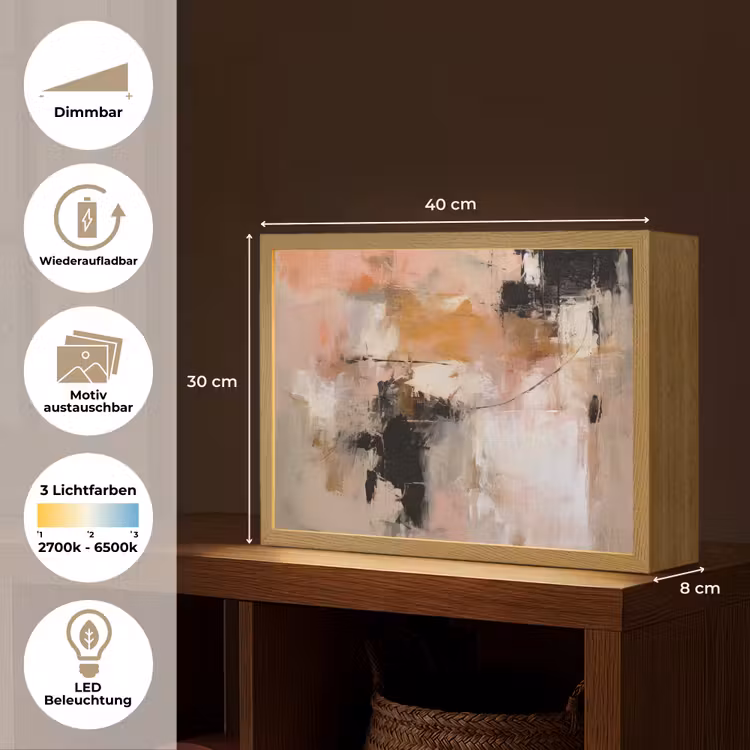 Kunst - Abstract - Beige - Verf Light Box met batterij (Wandlamp) middel -USP_websiteoverzichtDE
