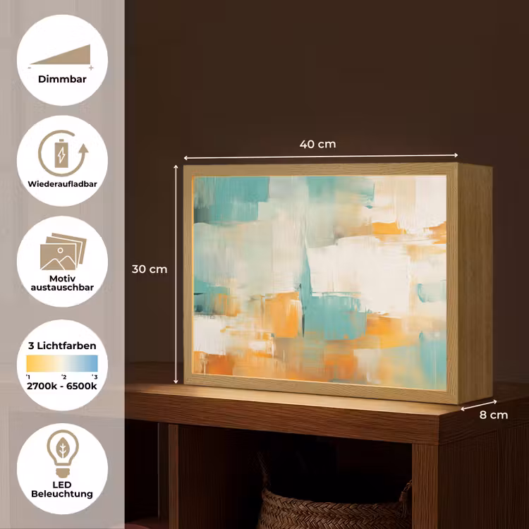Kunst - Abstract - Blauw - Wit Light Box met batterij (Wandlamp) middel -USP_websiteoverzichtDE