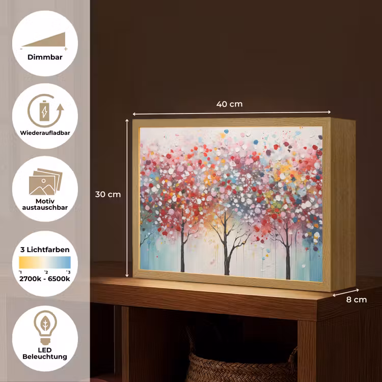 Kunst - Bomen - Natuur - Acryl Light Box met batterij (Wandlamp) middel -USP_websiteoverzichtDE
