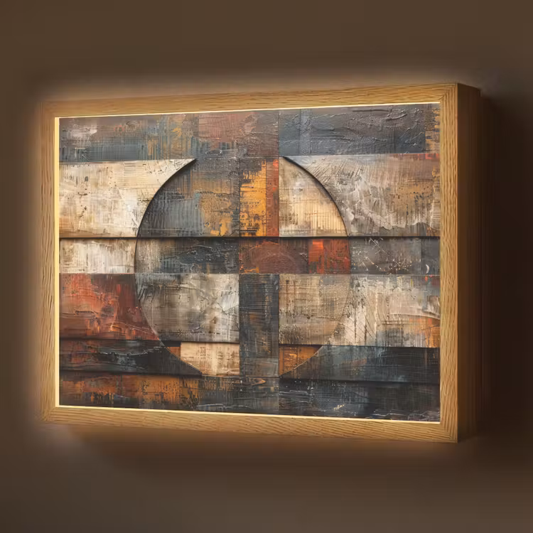 Kunst - Bruin - Abstract - Hout motief Light Box met batterij (Wandlamp) middel -z3d_website