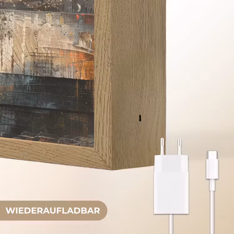 Kunst - Bruin - Abstract - Hout motief Light Box met batterij (Wandlamp) middel -USP_websiteoplaadbaarDE