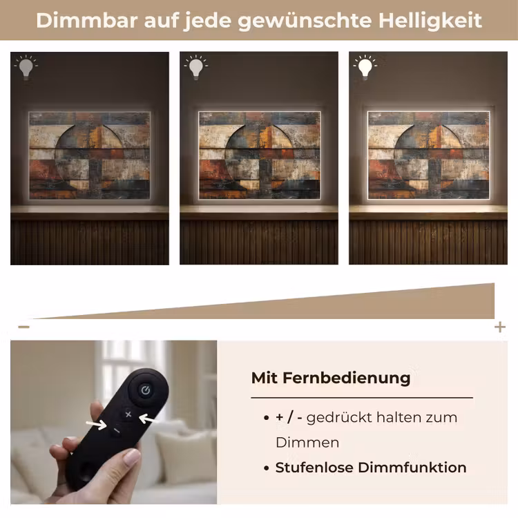 Kunst - Bruin - Abstract - Hout motief Light Box met batterij (Wandlamp) middel -USP_dimbaarDE