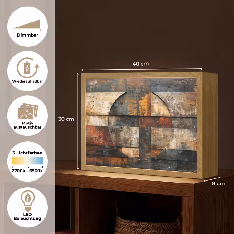 Kunst - Bruin - Abstract - Hout motief Light Box met batterij (Wandlamp) middel -USP_websiteoverzichtDE
