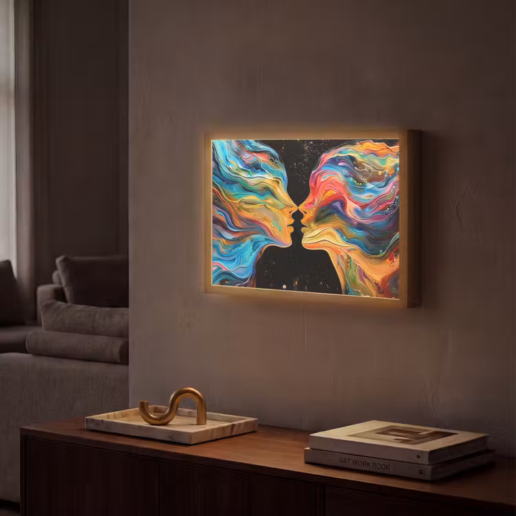 Kunst - Kleurrijk - Vrouw - Art - Abstract - Gezichten Light Box met batterij (Wandlamp) middel -sfeer1