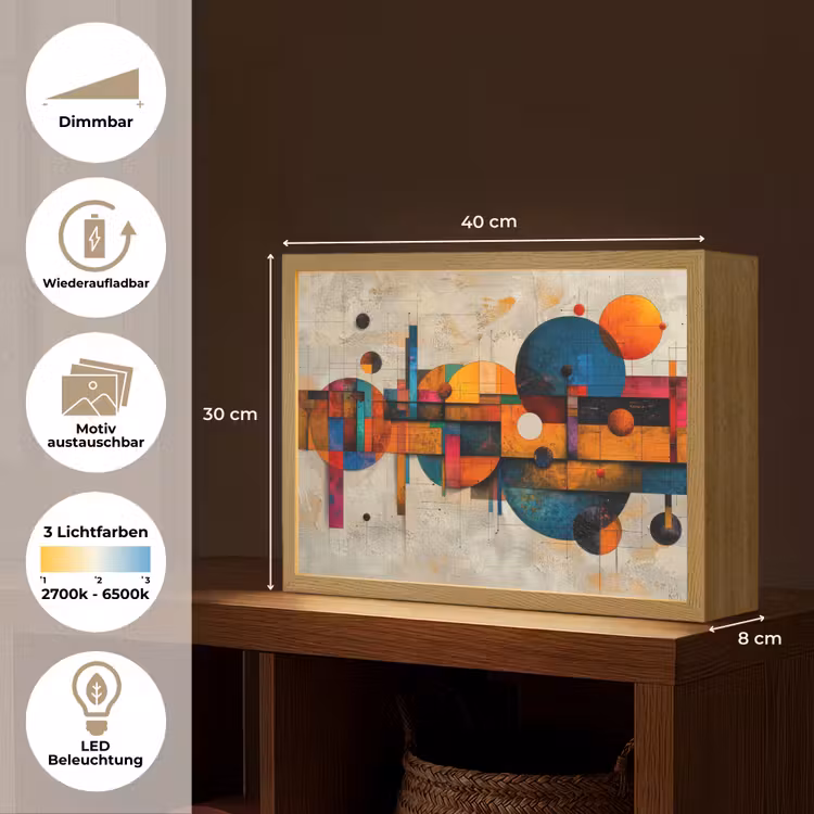 Kunst - Kleurrijk - Modern - Vormen Light Box met batterij (Wandlamp) middel -USP_websiteoverzichtDE
