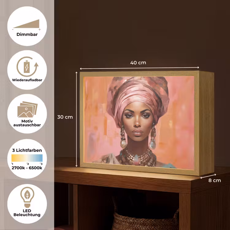 Kunst - Vrouw - Roze - Sieraden - Portret Light Box met batterij (Wandlamp) middel -USP_websiteoverzichtDE