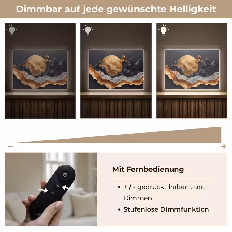 Kunst - Goud - Modern - Abstract Light Box met batterij (Wandlamp) middel -USP_dimbaarDE
