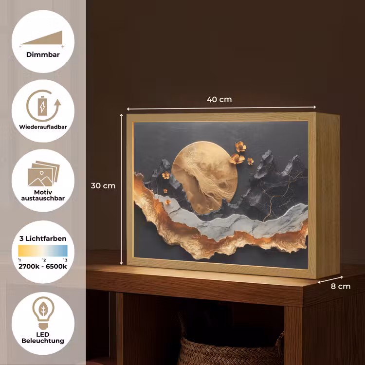 Kunst - Goud - Modern - Abstract Light Box met batterij (Wandlamp) middel -USP_websiteoverzichtDE