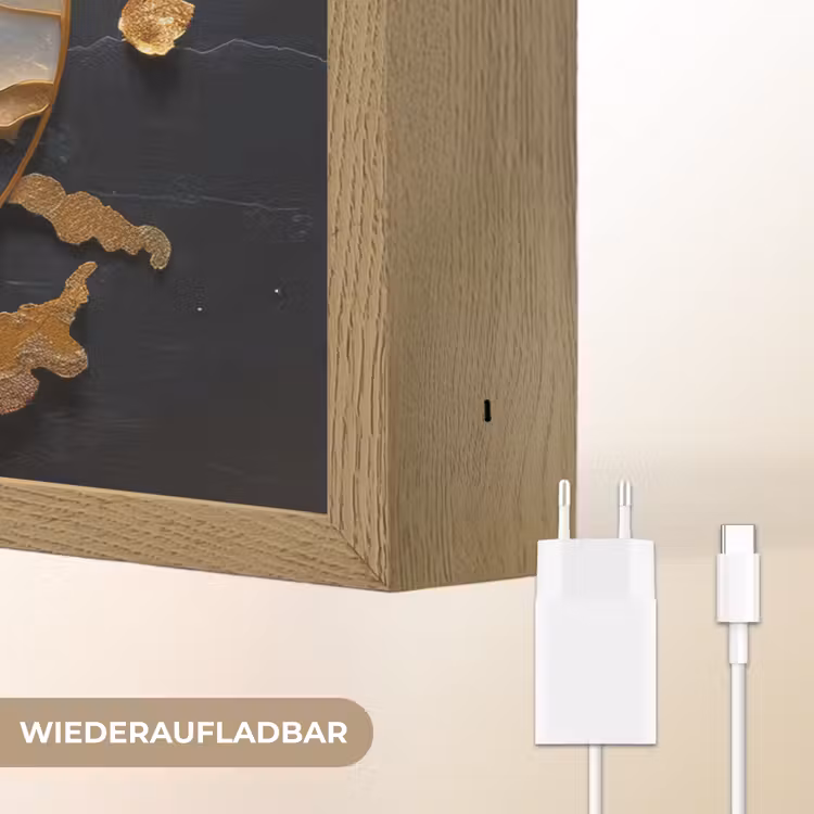Kunst - Goud - Zwart - Modern - Abstract Light Box met batterij (Wandlamp) middel -USP_websiteoplaadbaarDE