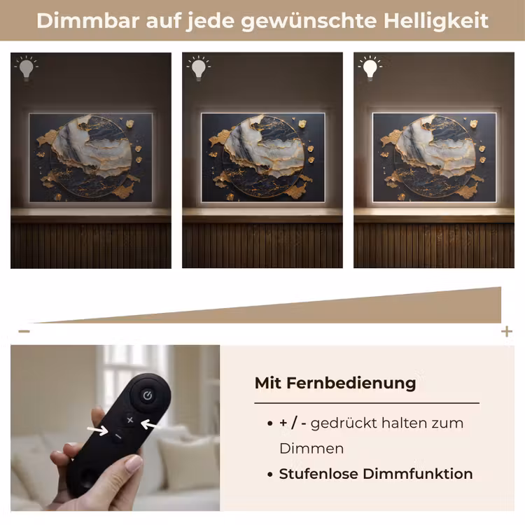 Kunst - Goud - Zwart - Modern - Abstract Light Box met batterij (Wandlamp) middel -USP_dimbaarDE