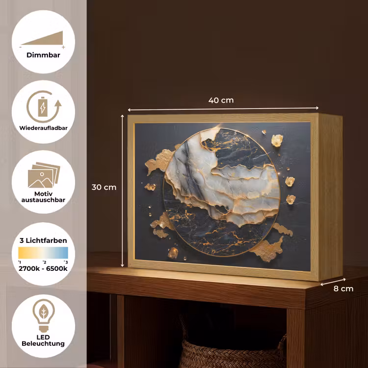 Kunst - Goud - Zwart - Modern - Abstract Light Box met batterij (Wandlamp) middel -USP_websiteoverzichtDE