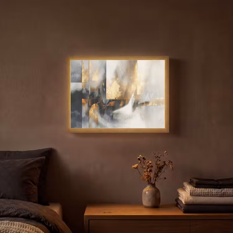 Kunst - Goud - Zilver - Abstract Light Box met batterij (Wandlamp) middel -sfeer4
