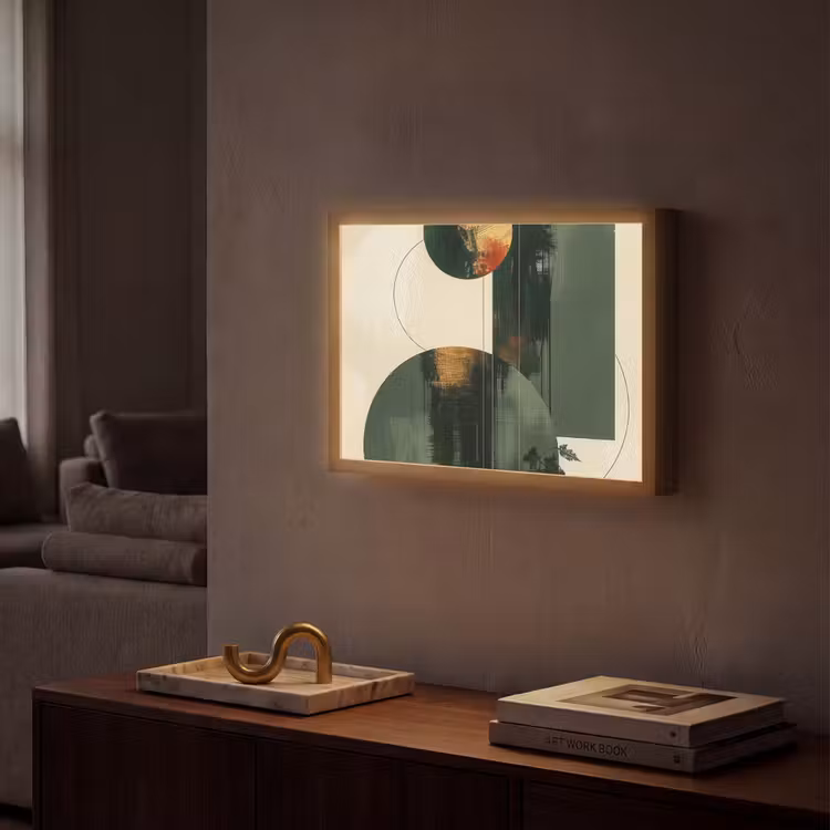 Kunst - Cirkels - Modern - Abstract Light Box met batterij (Wandlamp) middel -sfeer1