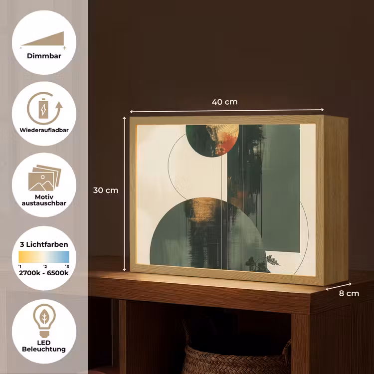 Kunst - Cirkels - Modern - Abstract Light Box met batterij (Wandlamp) middel -USP_websiteoverzichtDE