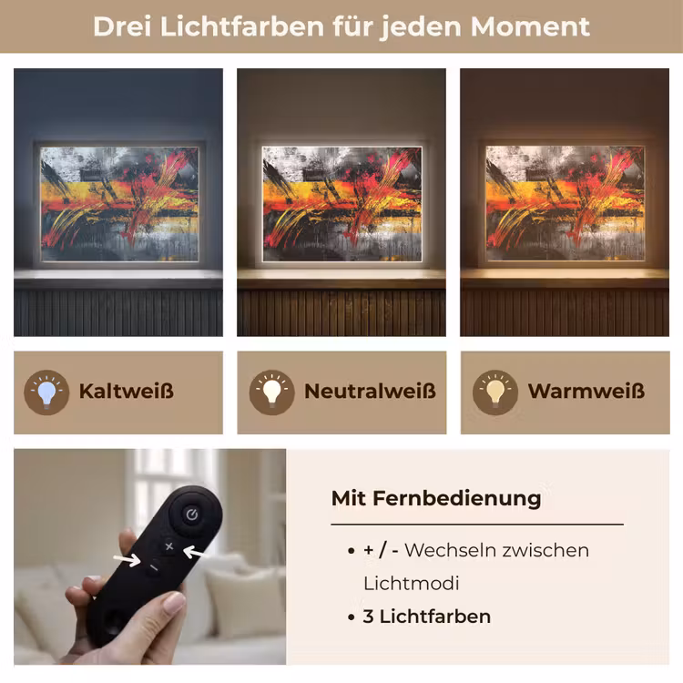 Kunst - Zwart - Abstract Light Box met batterij (Wandlamp) middel -USP_lichtkleurDE