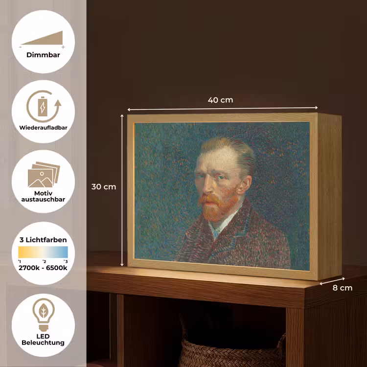 Kunst - Van Gogh - Oude meesters - Zelfportret Light Box met batterij (Wandlamp) middel -USP_websiteoverzichtDE
