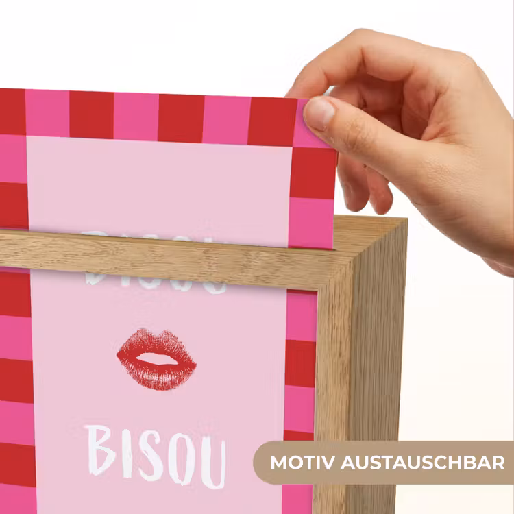 Kiss - Roze - Frans - Valentijn Light Box met kabel (Wandlamp) klein -USP_websiteprintDE