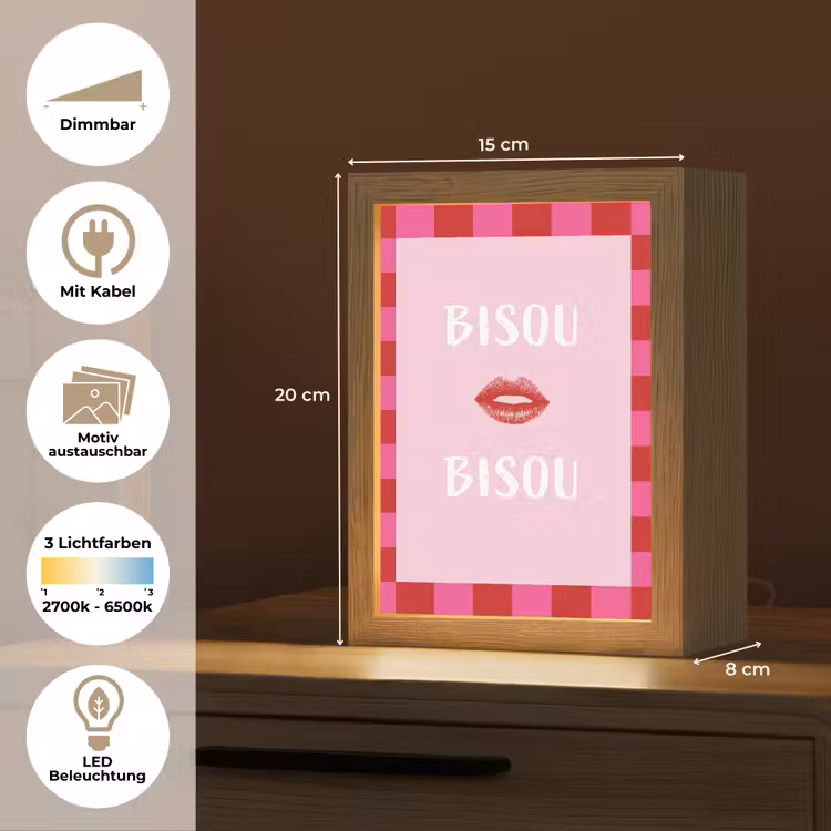 Kiss - Roze - Frans - Valentijn Light Box met kabel (Wandlamp) klein -USP_websiteoverzichtDE