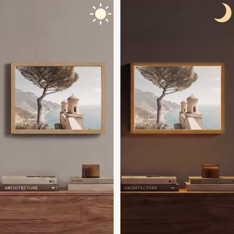 Kust - Klif - Boom - Gebouw Light Box met batterij (Wandlamp) middel -sfeer3